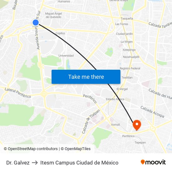 Dr. Galvez to Itesm Campus Ciudad de México map