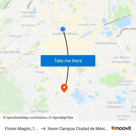 Flores Magón_1_2 to Itesm Campus Ciudad de México map