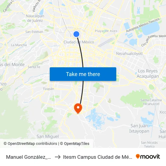 Manuel González_1_3 to Itesm Campus Ciudad de México map