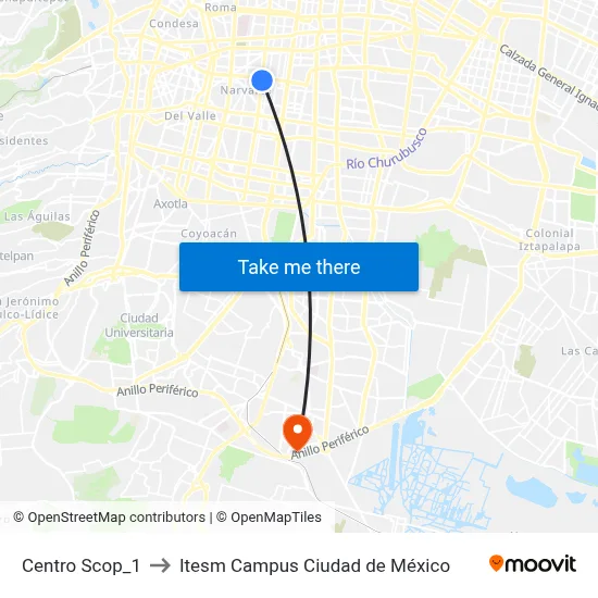 Centro Scop_1 to Itesm Campus Ciudad de México map