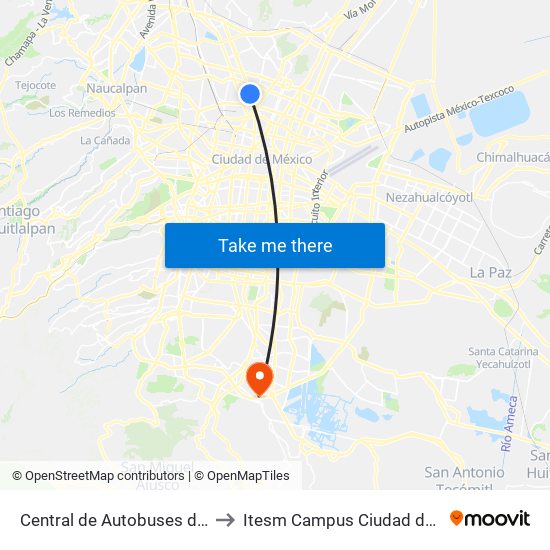 Central de Autobuses del Norte to Itesm Campus Ciudad de México map