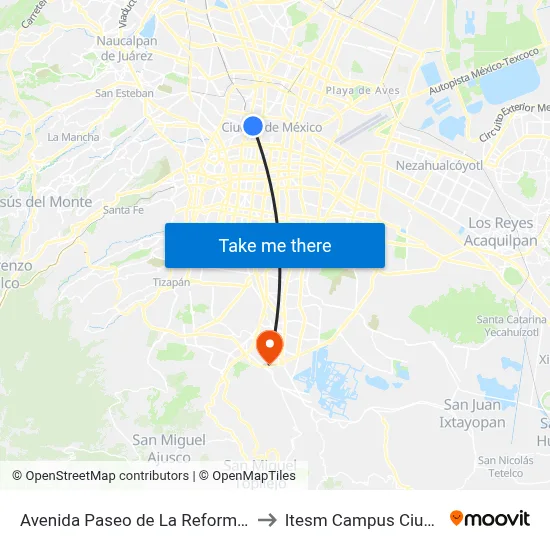 Avenida Paseo de La Reforma - Metro Hidalgo_1 to Itesm Campus Ciudad de México map