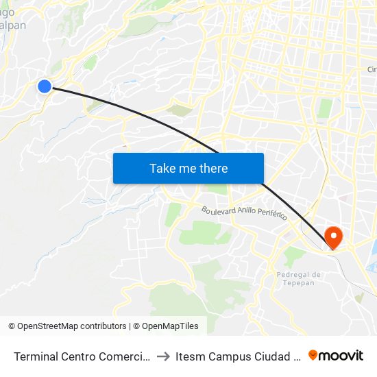 Terminal Centro Comercial Santa Fé to Itesm Campus Ciudad de México map