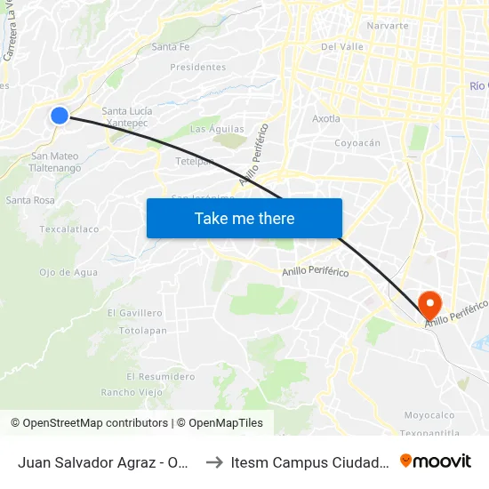 Juan Salvador Agraz - Office Depot_1 to Itesm Campus Ciudad de México map