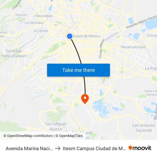 Avenida Marina Nacional to Itesm Campus Ciudad de México map