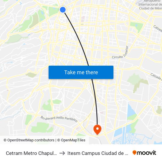 Cetram Metro Chapultepec to Itesm Campus Ciudad de México map