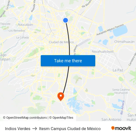 Indios Verdes to Itesm Campus Ciudad de México map