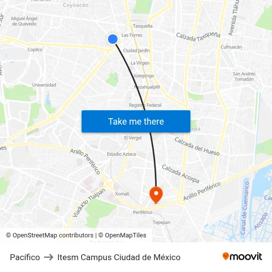 Pacífico to Itesm Campus Ciudad de México map