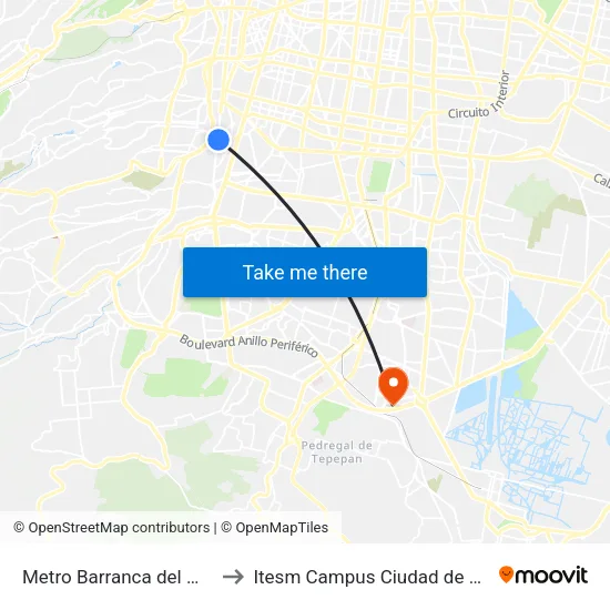 Metro Barranca del Muerto to Itesm Campus Ciudad de México map