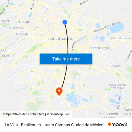 La Villa - Basilica to Itesm Campus Ciudad de México map