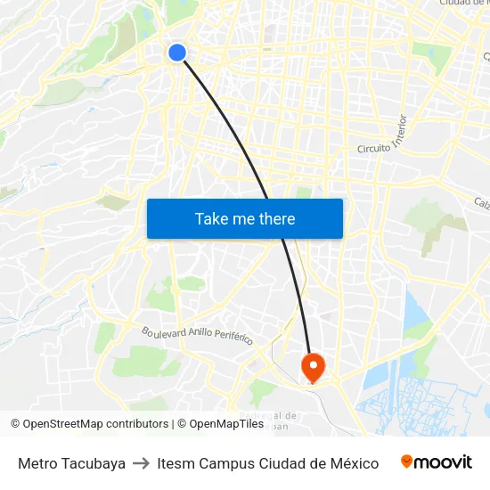Metro Tacubaya to Itesm Campus Ciudad de México map