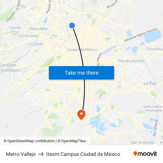 Metro Vallejo to Itesm Campus Ciudad de México map