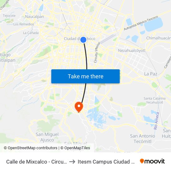 Calle de Mixcalco - Circunvalación to Itesm Campus Ciudad de México map
