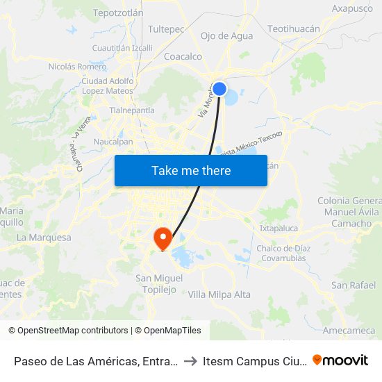 Paseo de Las Américas, Entrada Liverpool Ecatepec to Itesm Campus Ciudad de México map