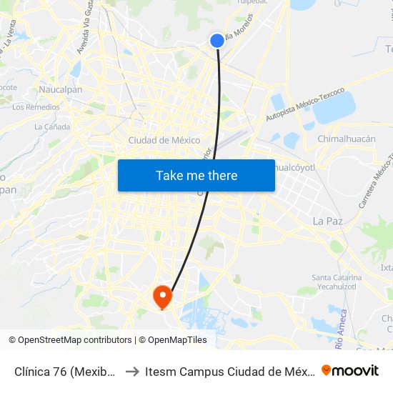 Clínica 76 (Mexibús) to Itesm Campus Ciudad de México map