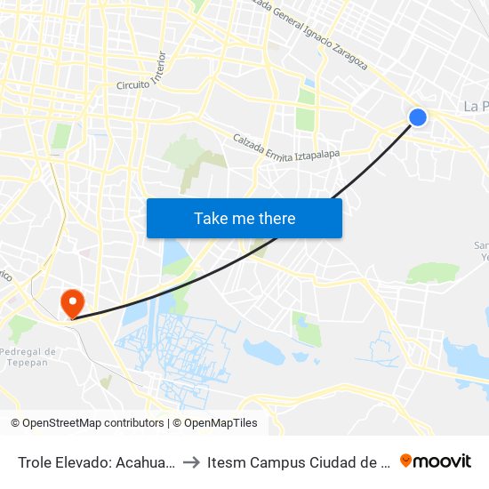 Trole Elevado: Acahualtepec to Itesm Campus Ciudad de México map