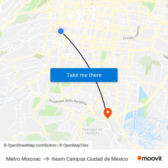 Metro Mixcoac to Itesm Campus Ciudad de México map