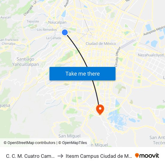 C. C. M. Cuatro Caminos to Itesm Campus Ciudad de México map
