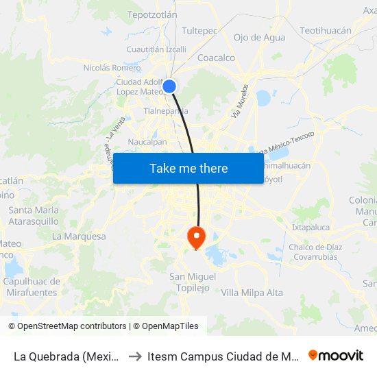 La Quebrada (Mexibús) to Itesm Campus Ciudad de México map