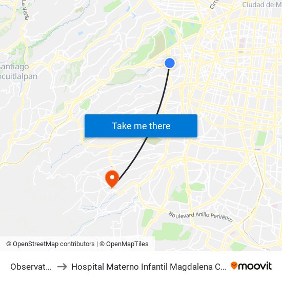 Observatorio to Hospital Materno Infantil Magdalena Contreras map