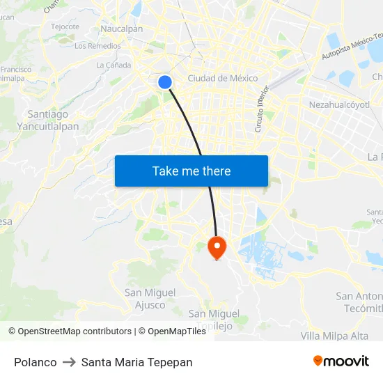 Polanco to Santa Maria Tepepan map
