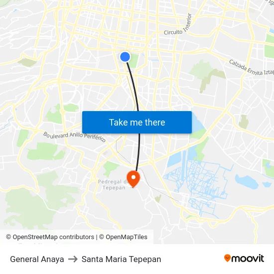 General Anaya to Santa Maria Tepepan map