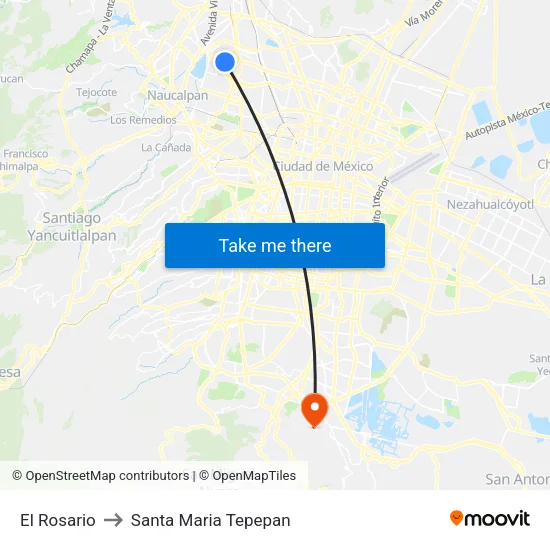 El Rosario to Santa Maria Tepepan map