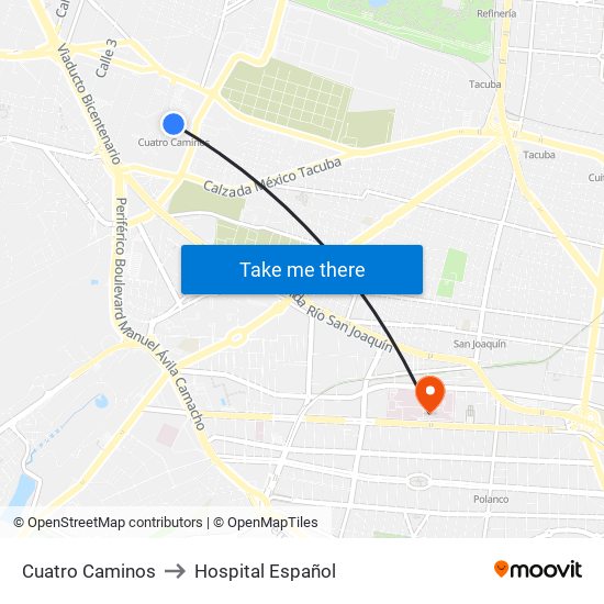 Cuatro Caminos to Hospital Español map