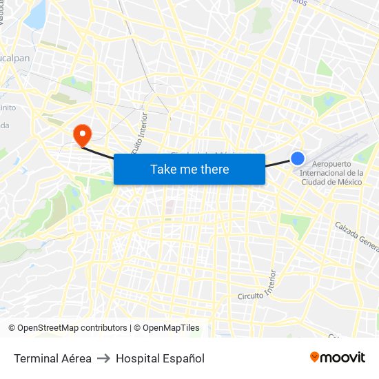 Terminal Aérea to Hospital Español map