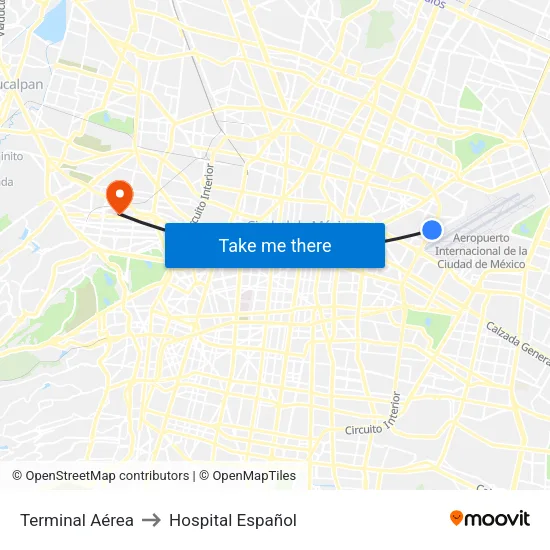 Terminal Aérea to Hospital Español map