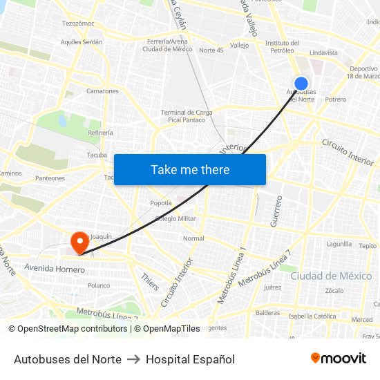 Autobuses del Norte to Hospital Español map