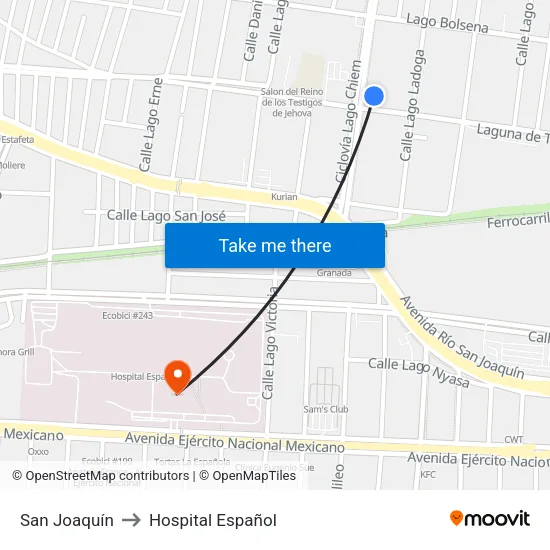 San Joaquín to Hospital Español map