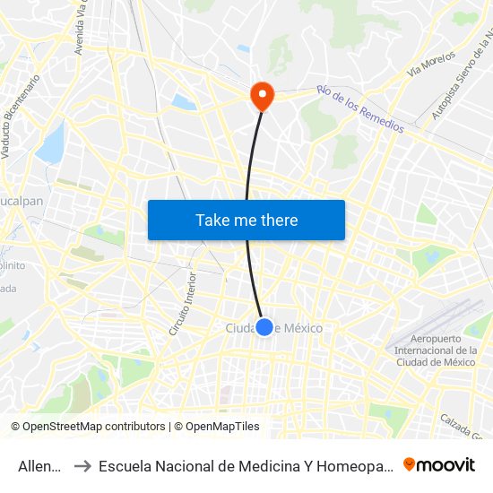 Allende to Escuela Nacional de Medicina Y Homeopatía map
