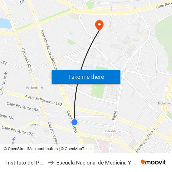 Instituto del Petróleo to Escuela Nacional de Medicina Y Homeopatía map