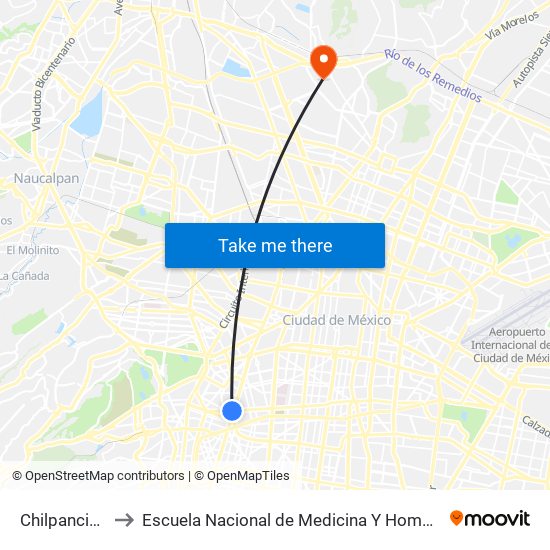 Chilpancingo to Escuela Nacional de Medicina Y Homeopatía map
