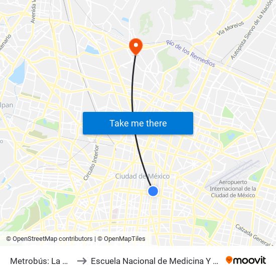 Metrobús: La Merced to Escuela Nacional de Medicina Y Homeopatía map