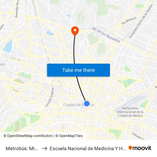 Metrobús: Mixcalco to Escuela Nacional de Medicina Y Homeopatía map