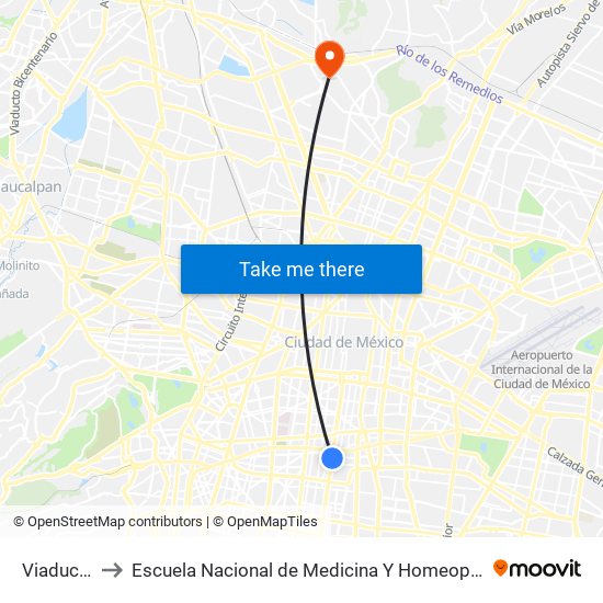 Viaducto to Escuela Nacional de Medicina Y Homeopatía map