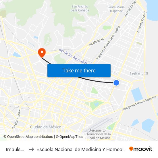 Impulsora to Escuela Nacional de Medicina Y Homeopatía map