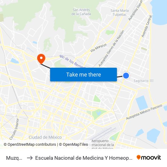 Muzquiz to Escuela Nacional de Medicina Y Homeopatía map