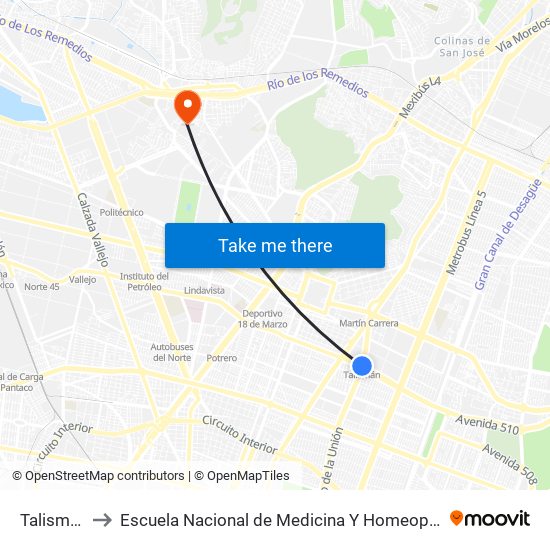 Talismán to Escuela Nacional de Medicina Y Homeopatía map