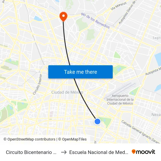Circuito Bicentenario Río Churubusco_1 to Escuela Nacional de Medicina Y Homeopatía map