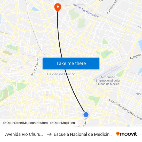 Avenida Río Churubusco, 654 to Escuela Nacional de Medicina Y Homeopatía map