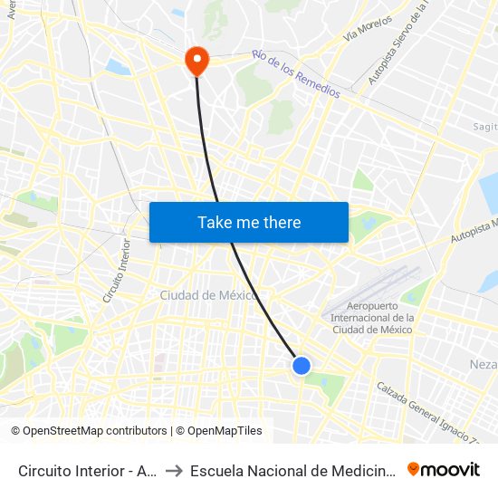 Circuito Interior - Av. del Taller to Escuela Nacional de Medicina Y Homeopatía map