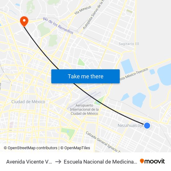 Avenida Vicente Villada, 764 to Escuela Nacional de Medicina Y Homeopatía map