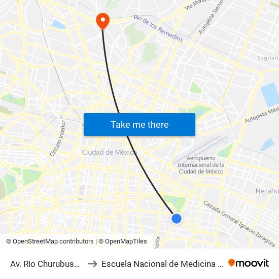 Av. Río Churubusco - Av. Té to Escuela Nacional de Medicina Y Homeopatía map