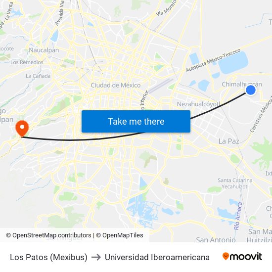 Los Patos (Mexibus) to Universidad Iberoamericana map