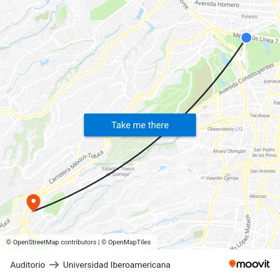 Auditorio to Universidad Iberoamericana map