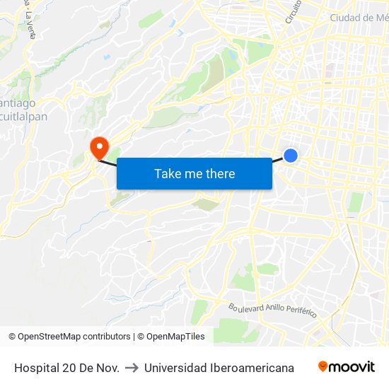 Hospital 20 De Nov. to Universidad Iberoamericana map