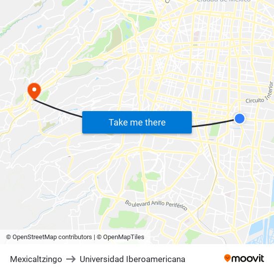 Mexicaltzingo to Universidad Iberoamericana map